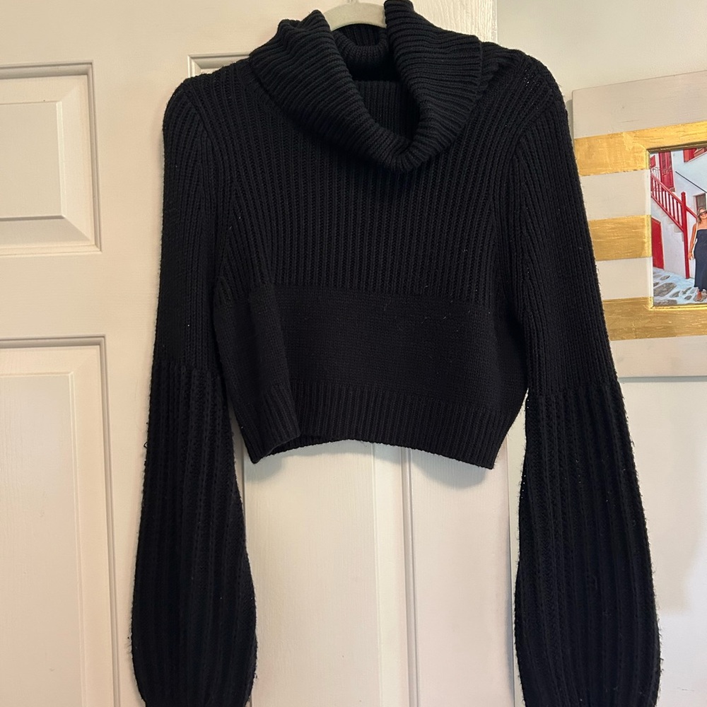 Black Cropped Cowl Neck Sweater
